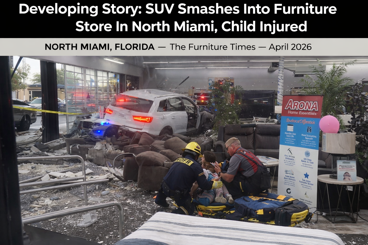 Developing Story: Suv Smashes Into Furniture Store In North Miami, Child Injured