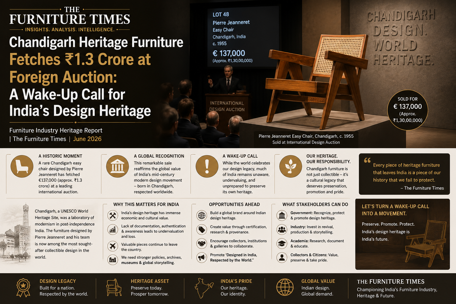 Chandigarh Heritage Furniture Fetches ₹1.3 Crore at Foreign Auction: A Wake-Up Call for India’s Design Heritage