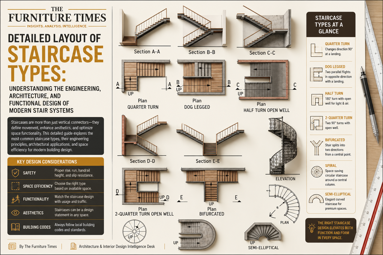 Detailed Layout of Staircase Types: Understanding the Engineering, Architecture, and Functional Design of Modern Stair Systems