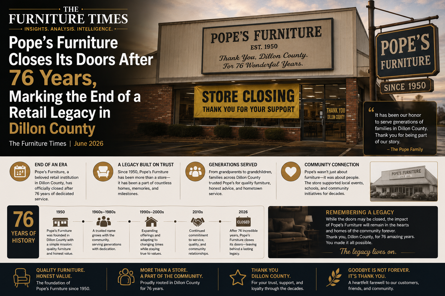 Pope’s Furniture Closes Its Doors After 76 Years, Marking the End of a Retail Legacy in Dillon County